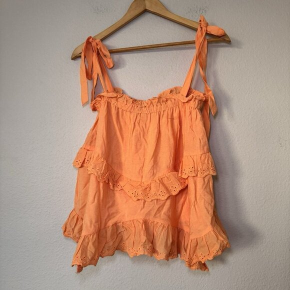 &Merci Orange Ruffled Babydoll Tank Top Womens Size Medium NWT Polyester - Picture 7 of 7